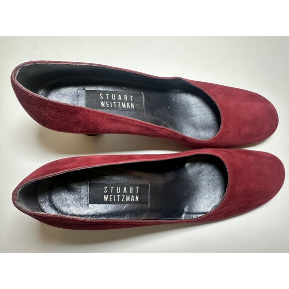 Stuart Weiztman Red Suede Square Toe Heels Pumps Women's Narrow 7.5 N - Picture 6 of 16